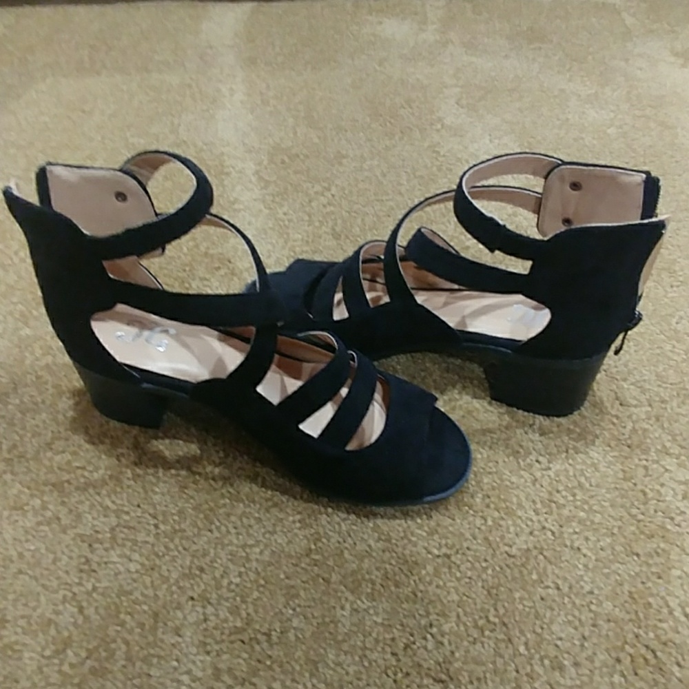 Black suede like heeled sandals